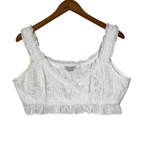American Eagle Tops - American Eagle Cropped Crochet Eyelet Rushed‎ Tank Top Sz L White Cottage Summer